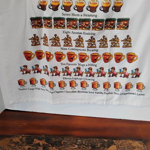 12 Days Of Christmas Coffee Themed Tea Towel By David Price - NEW w/Tag 18"x26" - Picture 5 of 7
